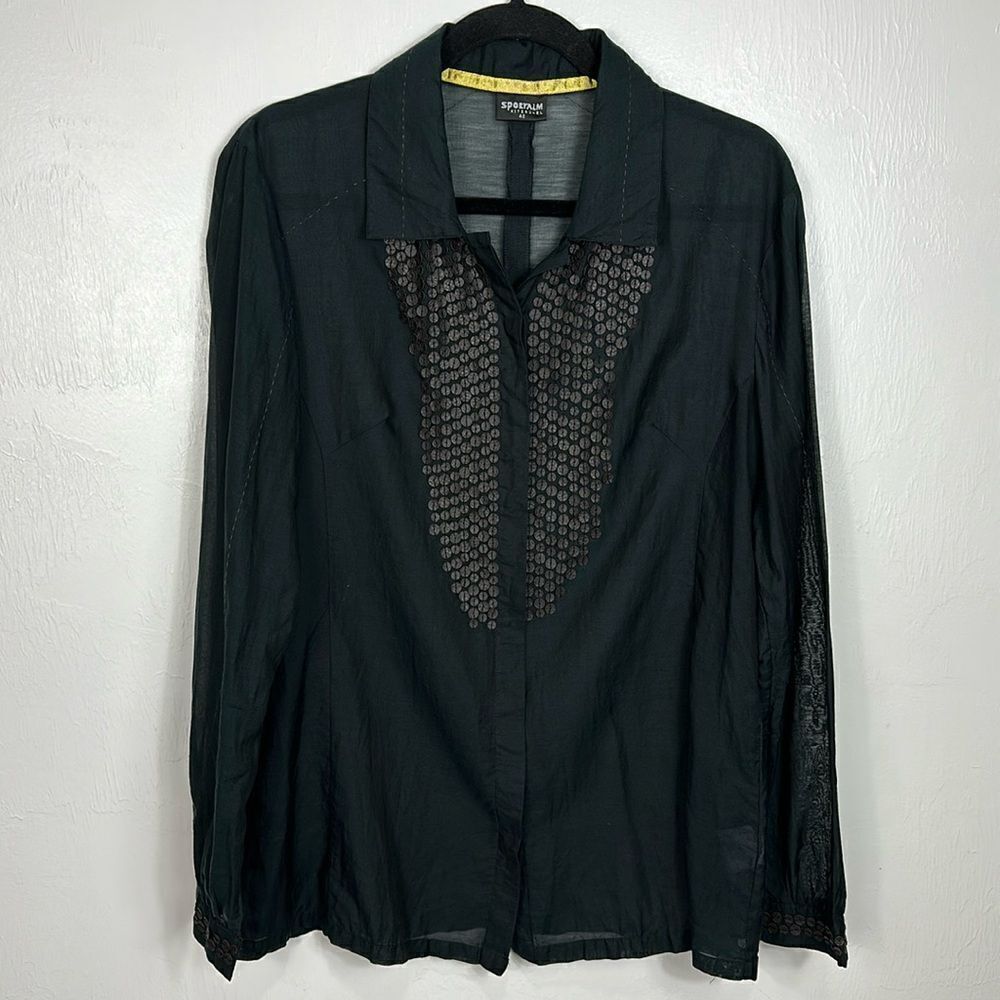 Sportalm Kitzbuhel Black Cotton Silk Blend Embellished Button Down Shirt Size M